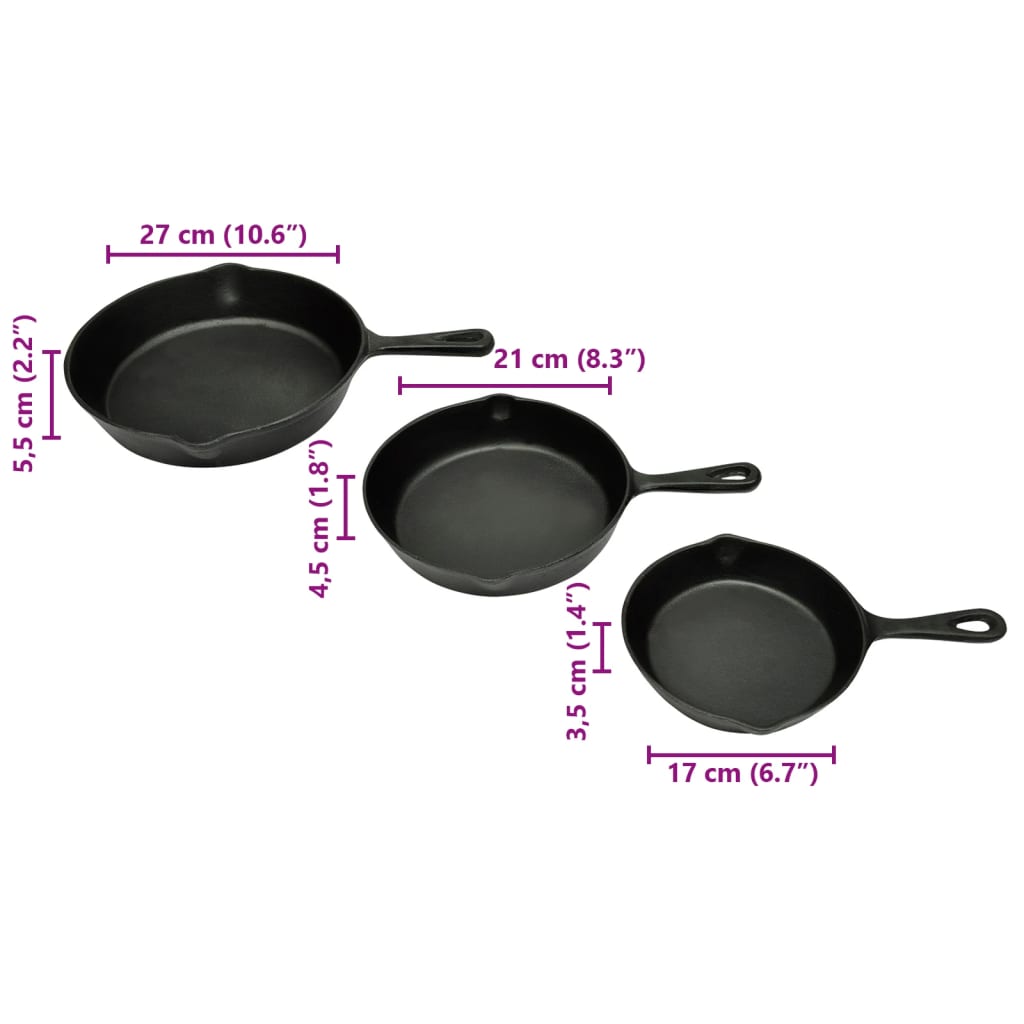 Gietijzeren Koekenpannen Set 3-Dlg