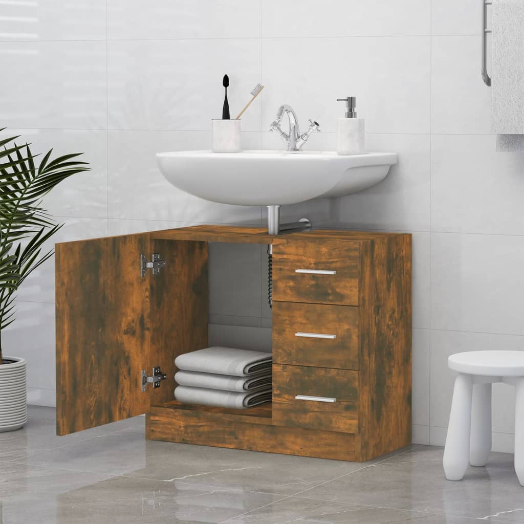 Wastafelkast 63X30X54 Cm Bewerkt Hout Kleurig