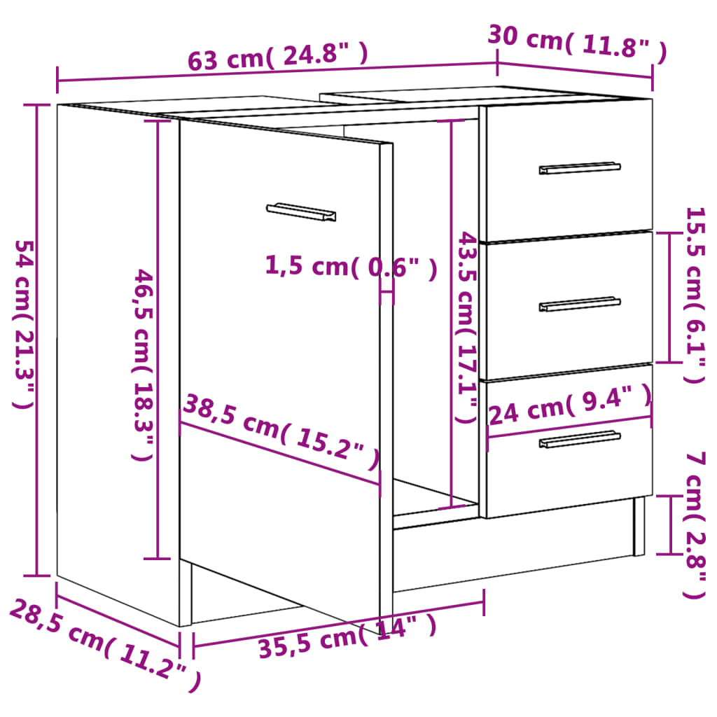 Wastafelkast 63X30X54 Cm Bewerkt Hout Kleurig
