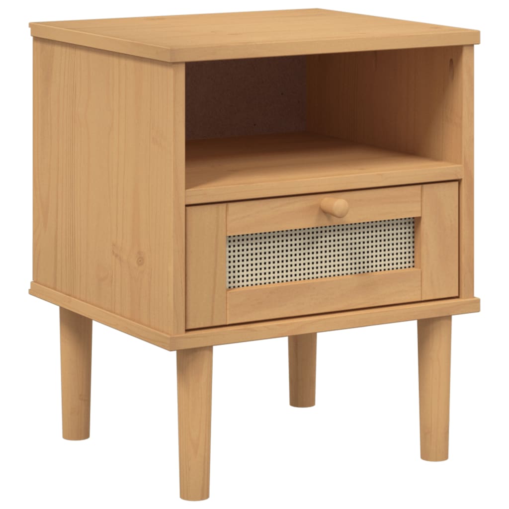 Nachtkastje Senja Rattan-Look 40X35X48 Cm Grenenhout