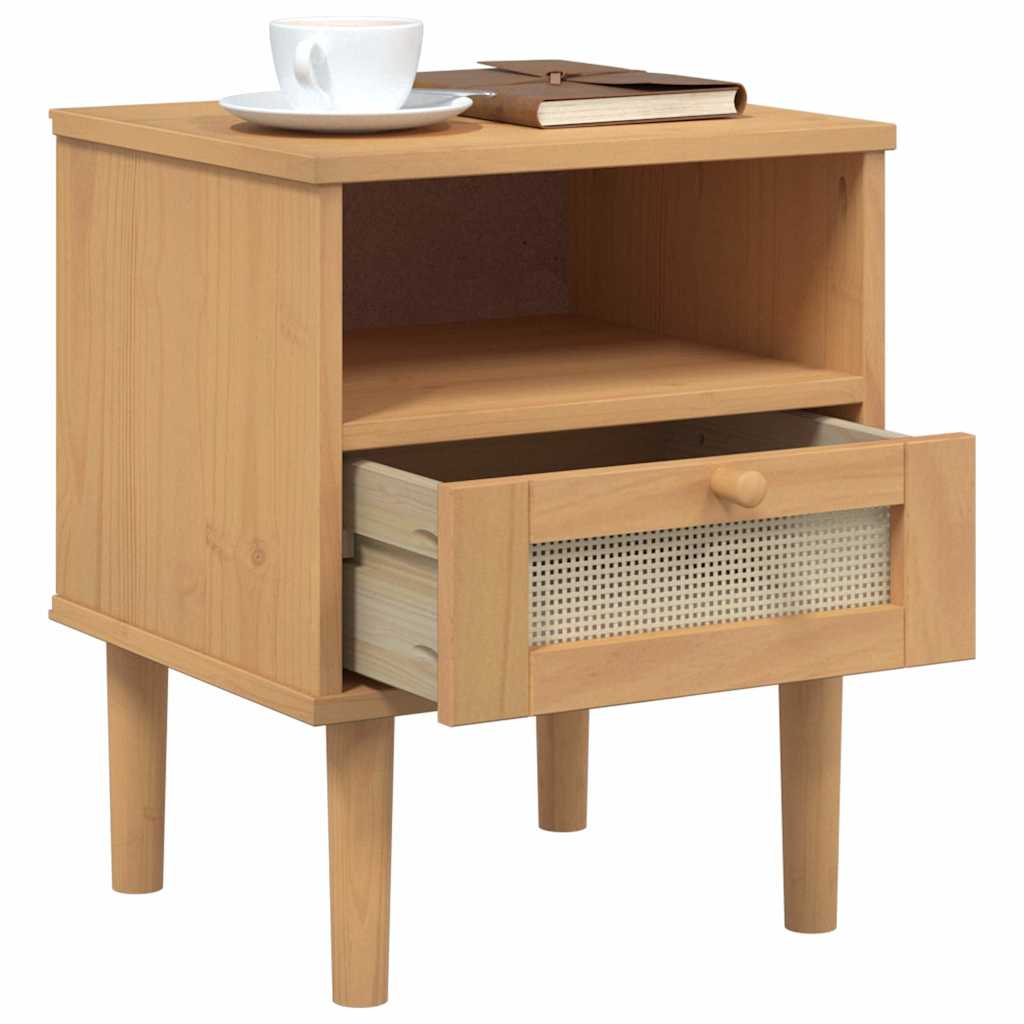 Nachtkastje Senja Rattan-Look 40X35X48 Cm Grenenhout