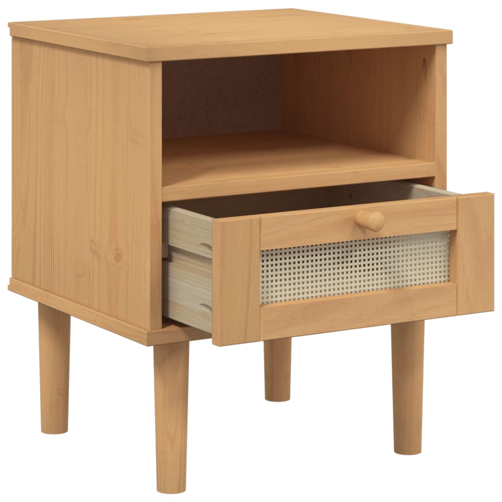 Nachtkastje Senja Rattan-Look 40X35X48 Cm Grenenhout