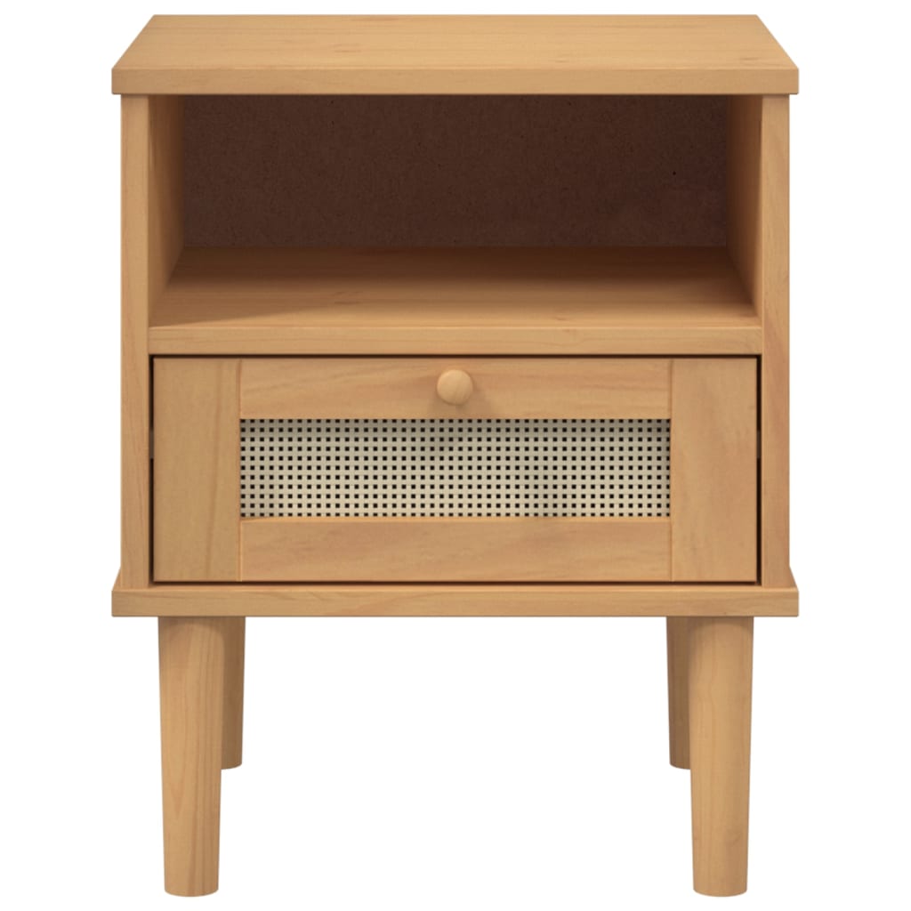 Nachtkastje Senja Rattan-Look 40X35X48 Cm Grenenhout