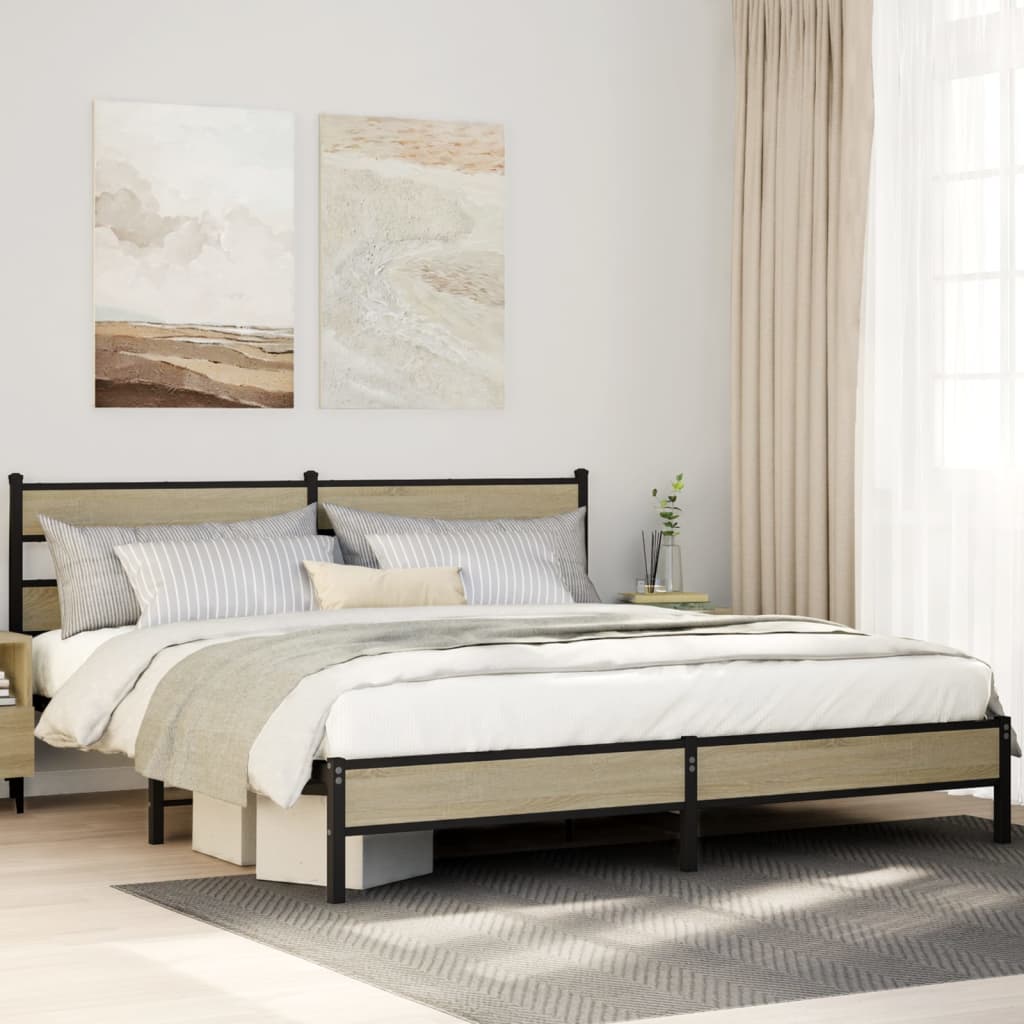 Bedframe Zonder Matras Bewerkt Hout