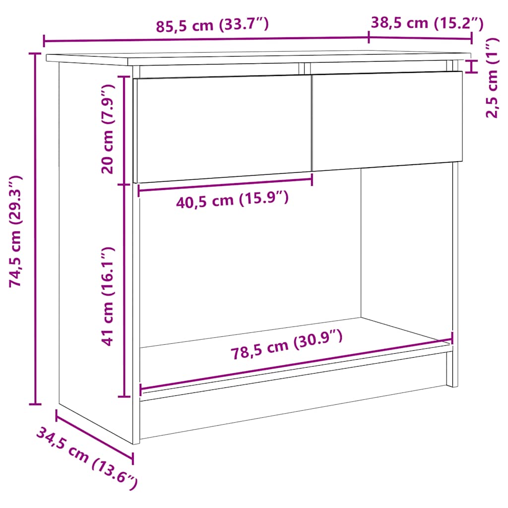 Wandtafel Met Lades 85,5X38,5X74,5 Cm
