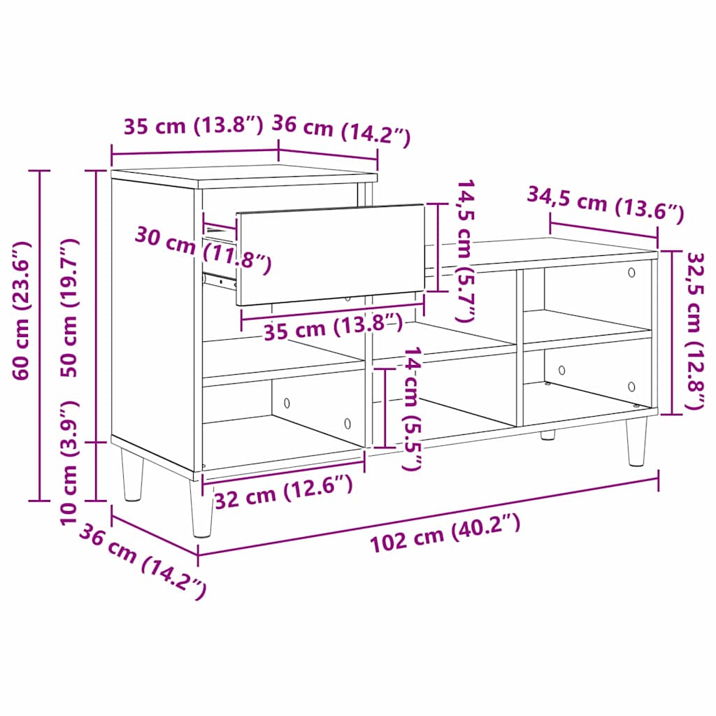 Schoenenkast 102 X 36 X 60 Cm Bewerkt Hout