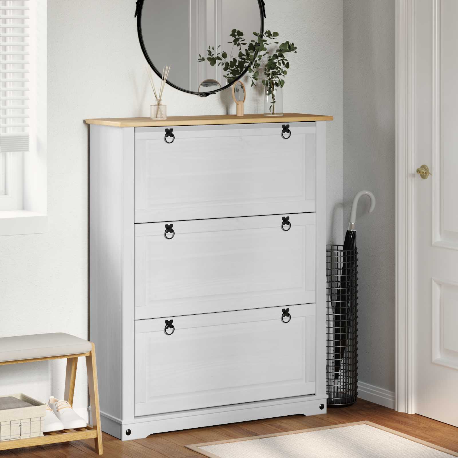 Schoenenkast Corona 99X32X163,5 Cm Massief Grenenhout
