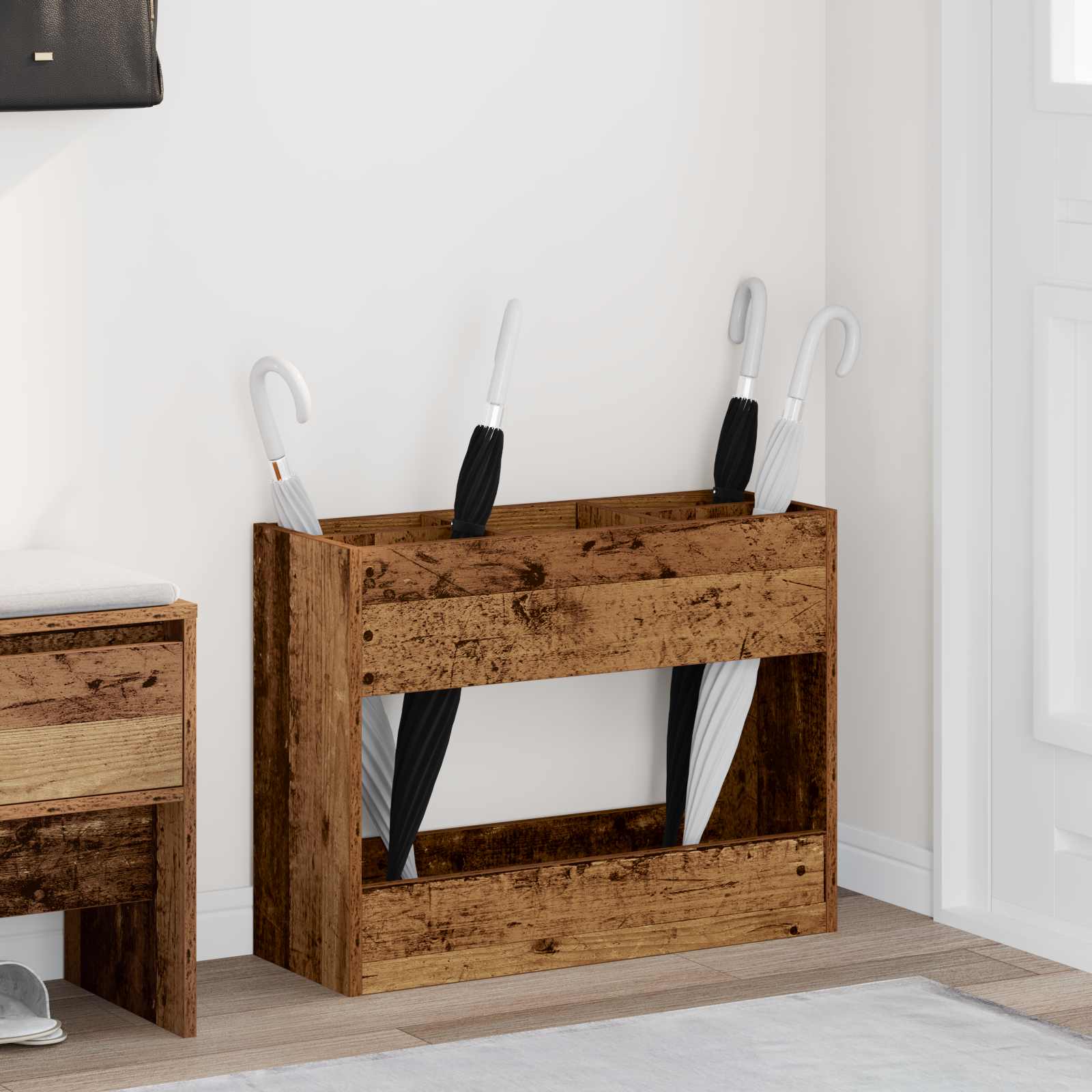 Paraplu Standaard Oudhout 65 X 24 X 50 Cm Bewerkt Hout