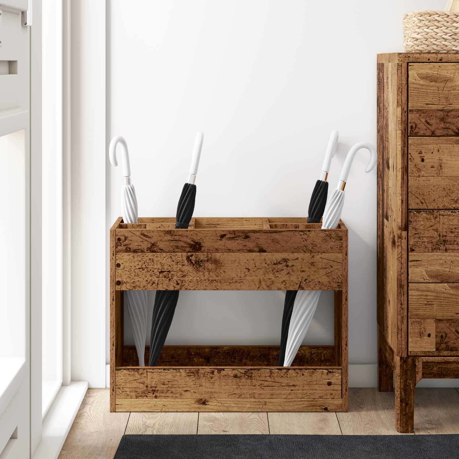 Paraplu Standaard Oudhout 65 X 24 X 50 Cm Bewerkt Hout