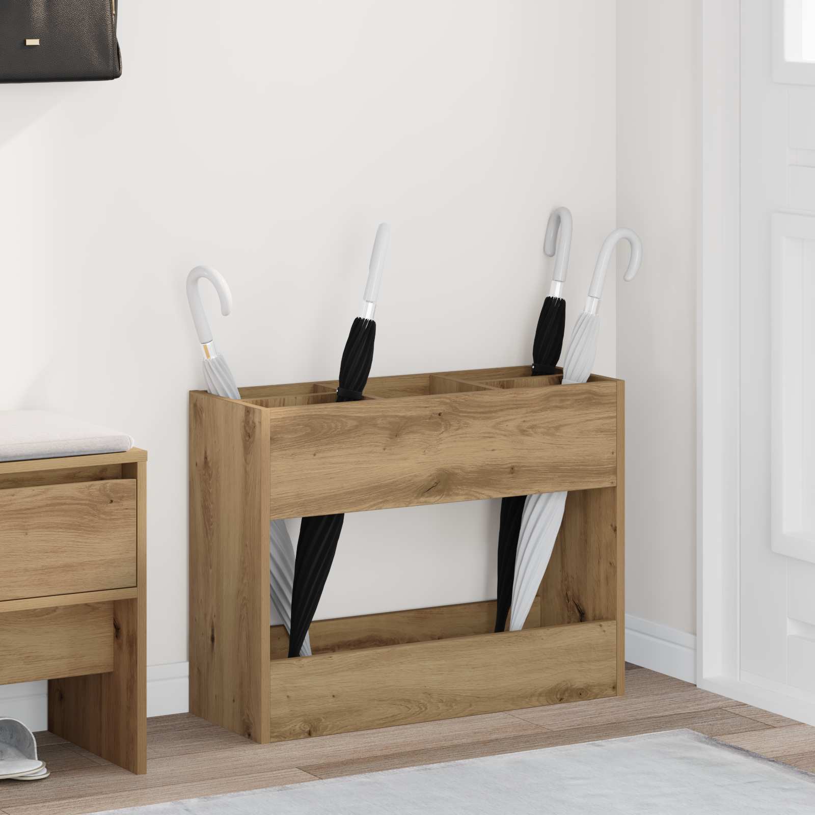 Paraplu Standaard Oudhout 65 X 24 X 50 Cm Bewerkt Hout