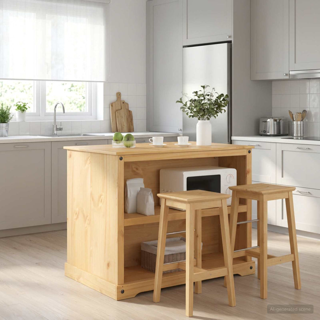 Keuken Eiland Set 2 St Wit En Honing Was 112 X 77 X 91,5 Cm
