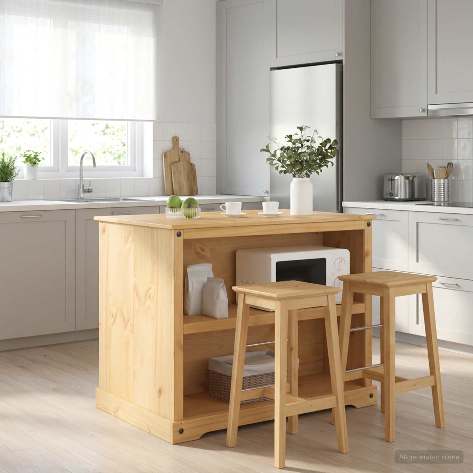 Keuken Eiland Set 2 St Wit En Honing Was 112 X 77 X 91,5 Cm