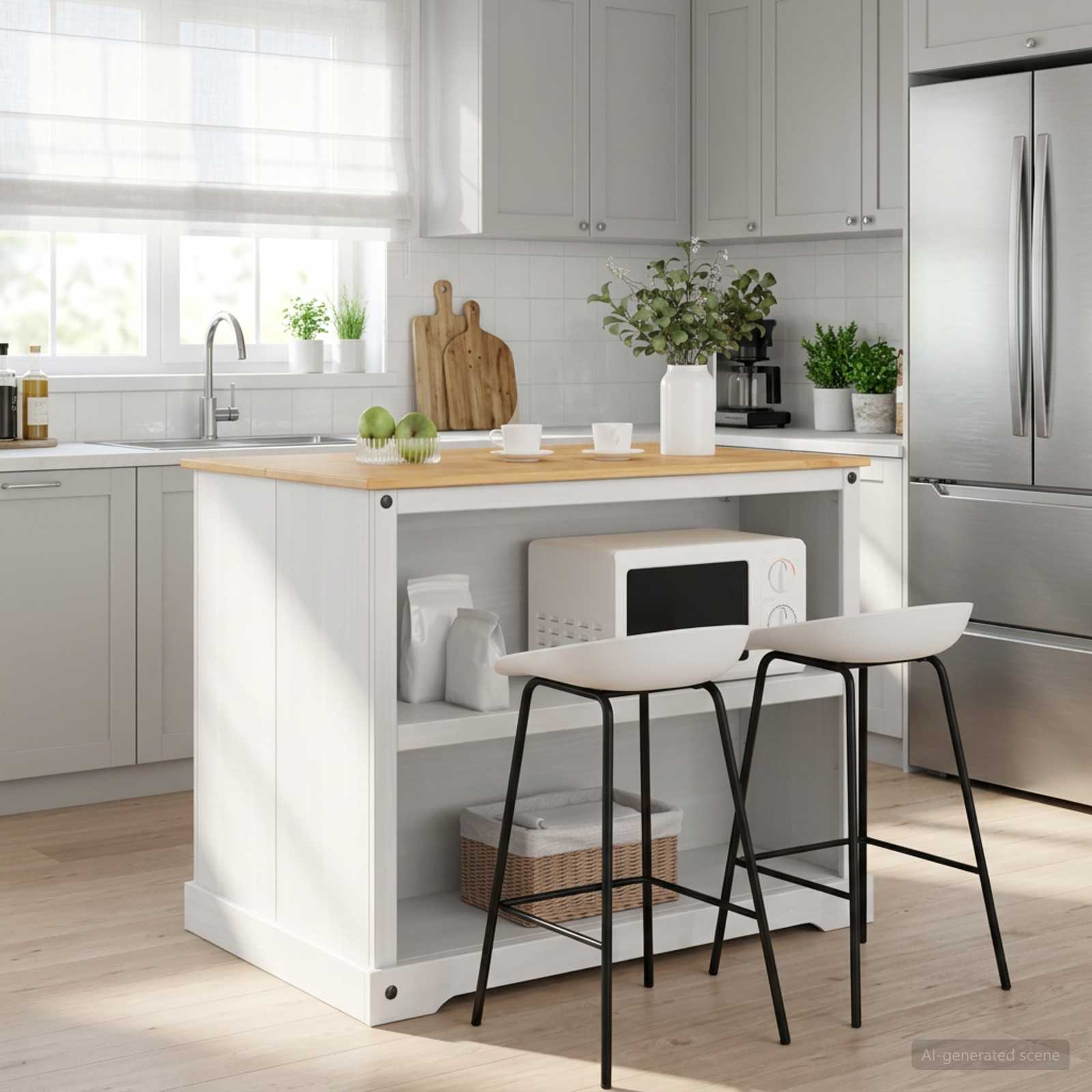 Keuken Eiland Set 2 St Wit En Honing Was 112 X 77 X 91,5 Cm