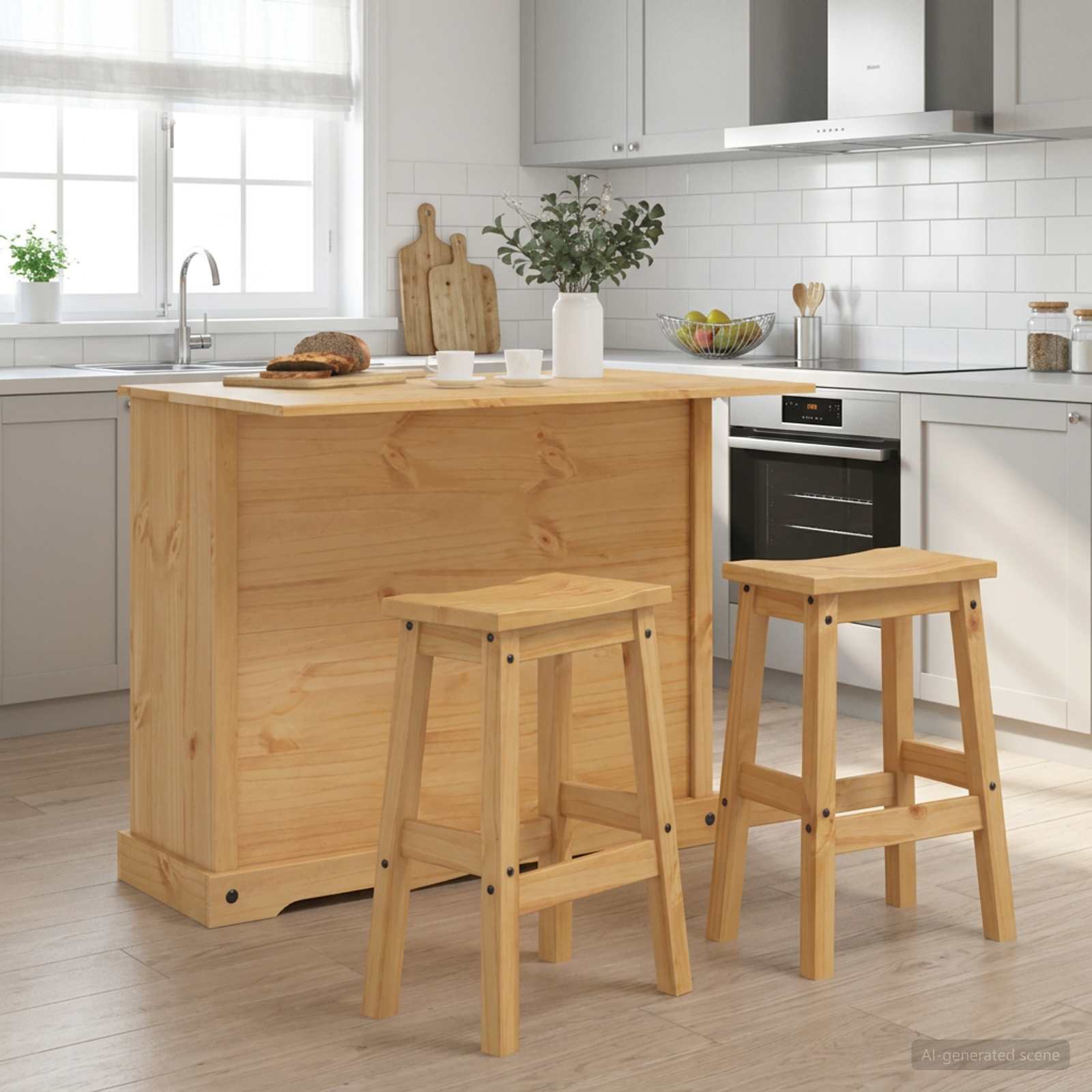 Keuken Eiland Set 3 St Honing Wax 112 X 70 X 91,5 Cm