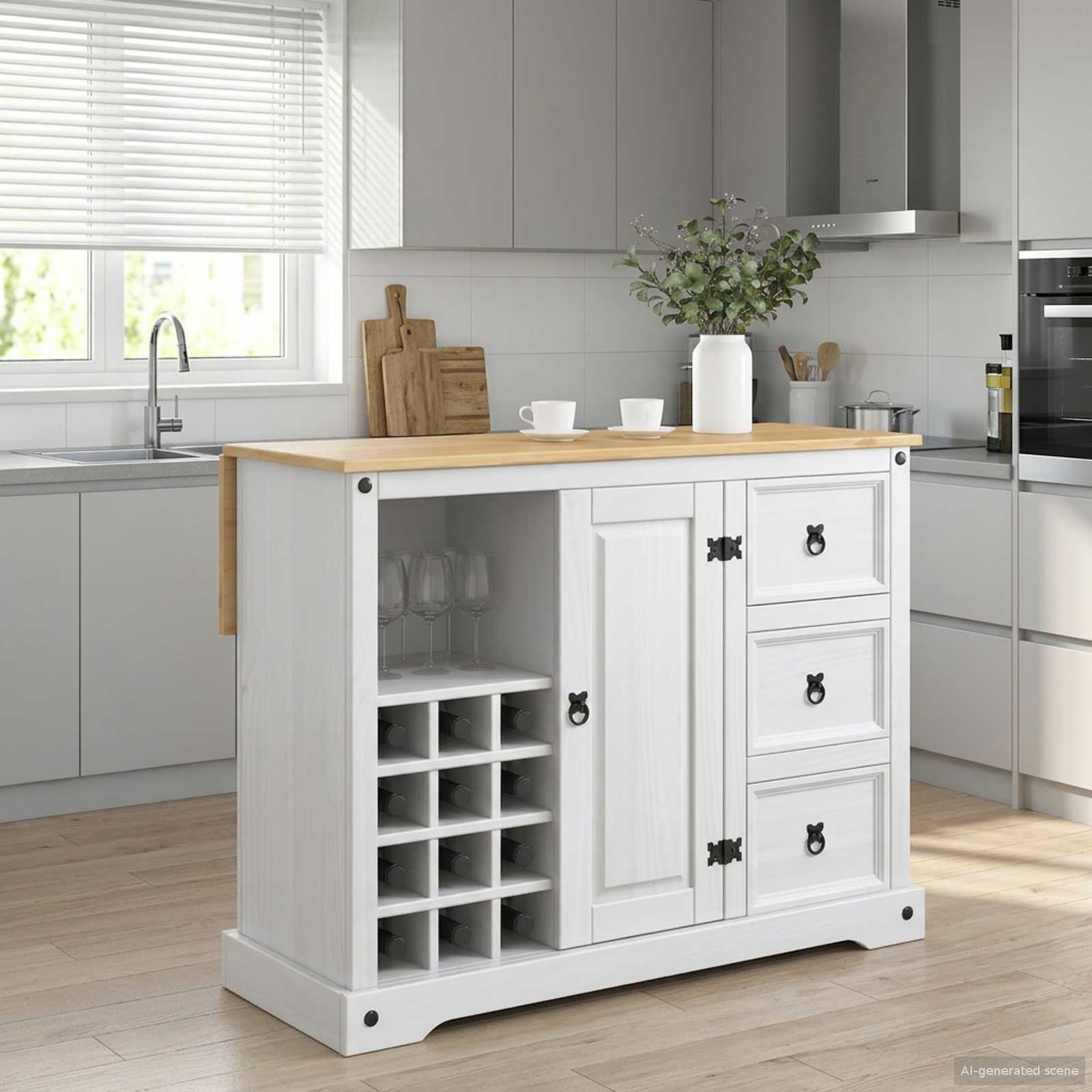 Keukenopslag Met Lade Wit En Honing Was 112 X 70 X 91,5 Cm