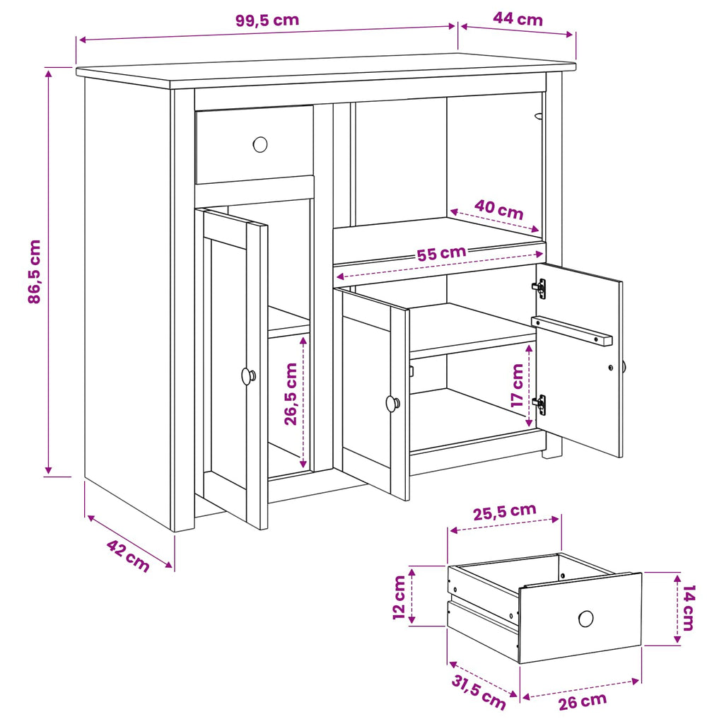 Magnetron Dressoir Panama Wit En Honing Was 99.5 X 44 X 86.5 Cm
