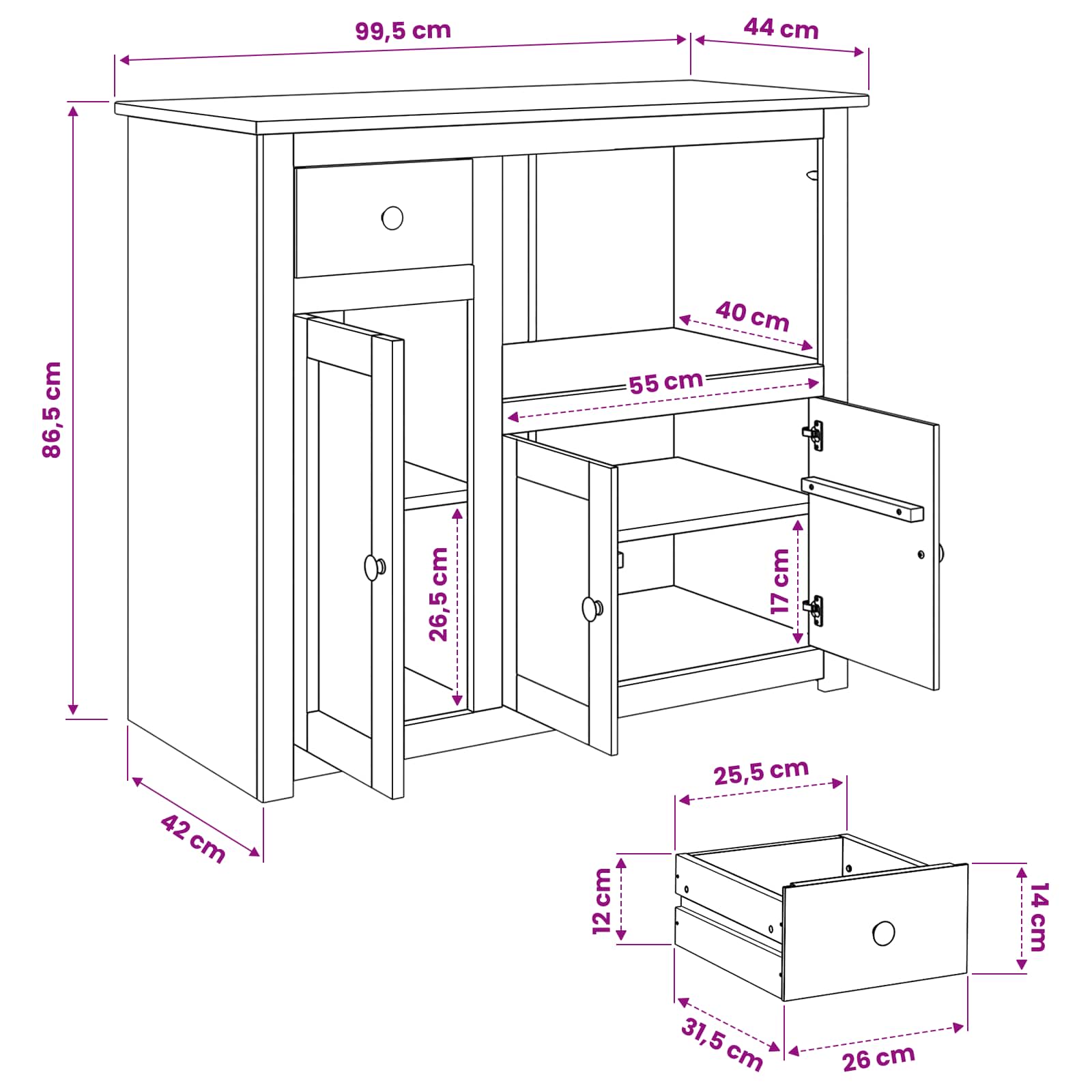 Magnetron Dressoir Panama Wit En Honing Was 99.5 X 44 X 86.5 Cm